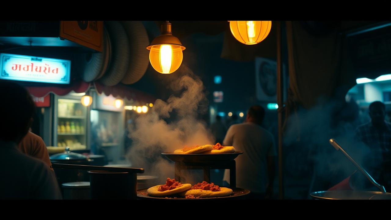 Street food night market — cinematic